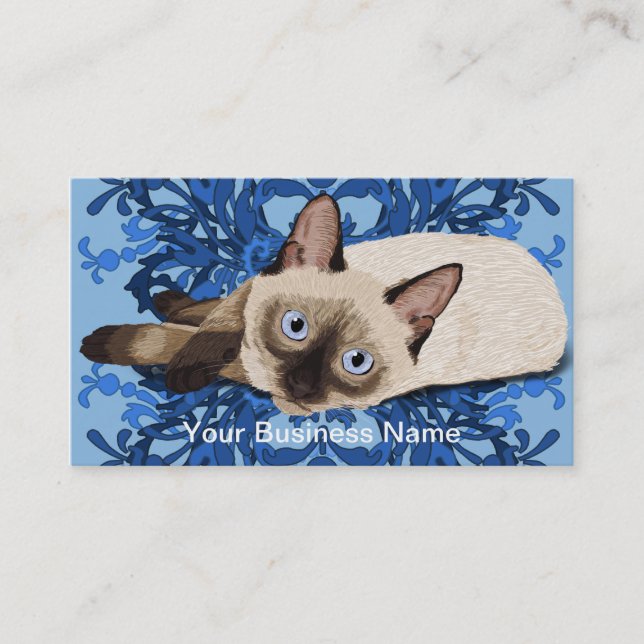 Carte De Visite Chat siamois floral bleu élégant assez félin (Devant)