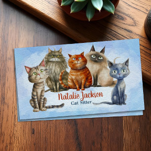 Carte De Visite Chat Sitter - Adorable Chats Aquarelle