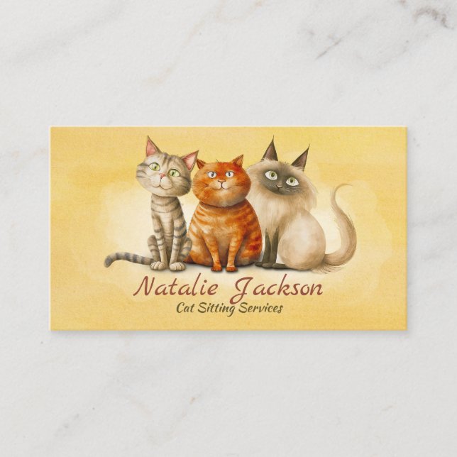 Carte De Visite Chat Sitter - Adorable Chats Aquarelle (Devant)