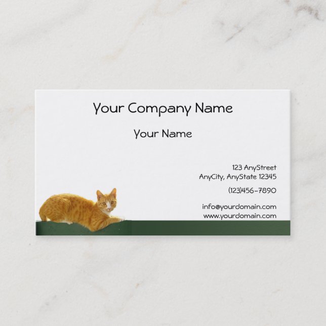 Carte De Visite Chat tigré orange sur la barrière verte (Devant)