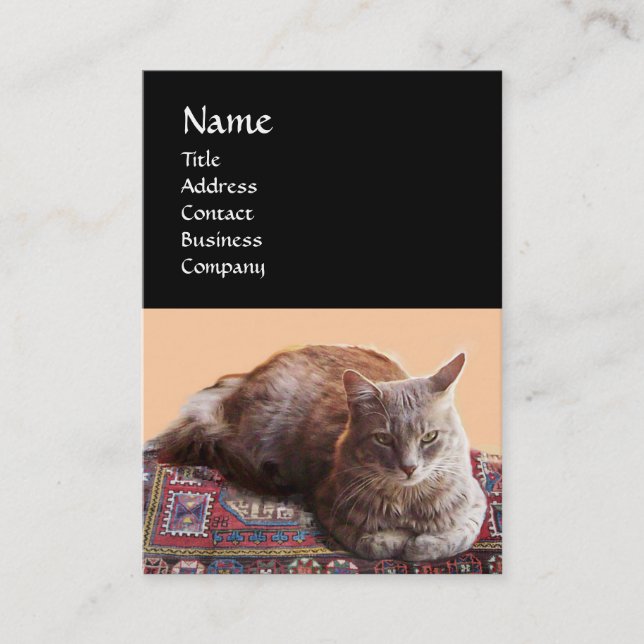 CARTE DE VISITE CHAT TURQUE SUR L'ANCIEN MONOGRAMME DE MOQUETTE (Devant)