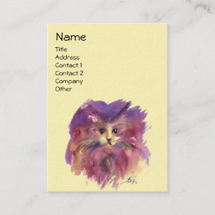 CARTE DE VISITE CHATON JAUNE VIOLET, PORTRAIT DE CHAT