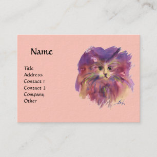 CARTE DE VISITE CHATON ROSE VIOLET,PORTRAIT DE CHAT