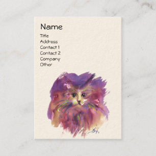 Carte De Visite CHATON VIOLET, PORTRAIT DE CHAT, Blanc Crème