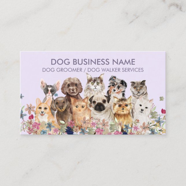 Carte De Visite Chats de chiens pourpres Lilac (Devant)