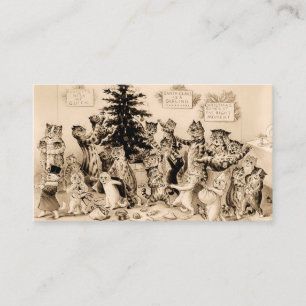 Carte De Visite Chats Décorant L'Arbre De Noël Par Louis Wain