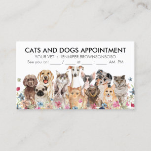 Carte De Visite Chats et chiens floraux blancs illustrés