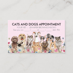Carte De Visite Chats et chiens floraux roses illustrés