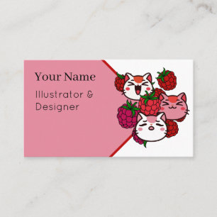 Carte De Visite Chats mignons Kawaii avec des framboises