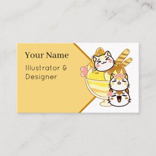 Carte De Visite Chats mignons Kawaii avec un énorme sundae de glac