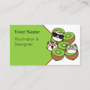 Carte De Visite Chats mignons Kawaii dans des fruits de kiwi tropi