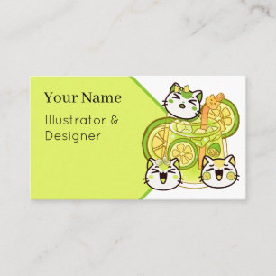 Carte De Visite Chats mignons Kawaii de limonade d'été