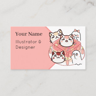 Carte De Visite Chats mignons Kawaii et rituel magique de gelée