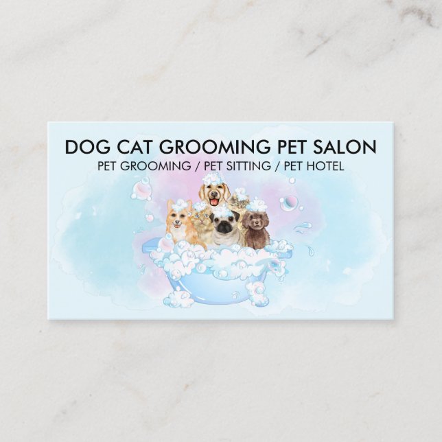 Carte De Visite Chats Rose Bleu Chiens Douche Animaux de compagnie (Devant)