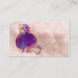 Carte De Visite chatte violet aquarelle design fantaisie artistiqu