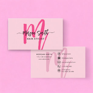 Carte De Visite Chaud rose moderne Script Girl Monogramme Nom