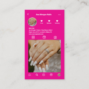 Carte De Visite Chaud rose ongle artiste Instagram Photo Grid QR C
