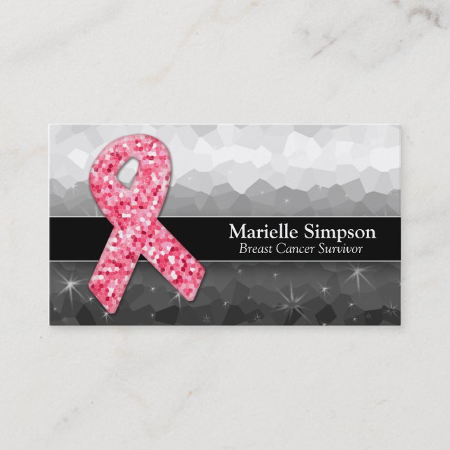 Carte De Visite Chaud rose Parties scintillant Cancer du sein Surv (Devant)