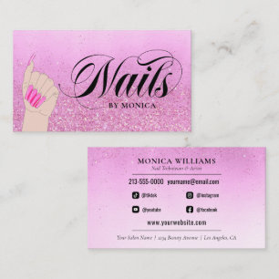 Carte De Visite Chaud rose Parties scintillant Glam Nail Tech Mani