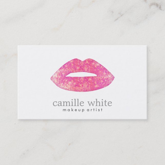 Carte De Visite Chaud rose Sequin Lèvres Beauté (Devant)