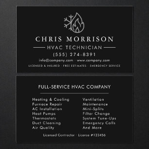Carte De Visite Chauffage Climatisation Noir Argent HVAC