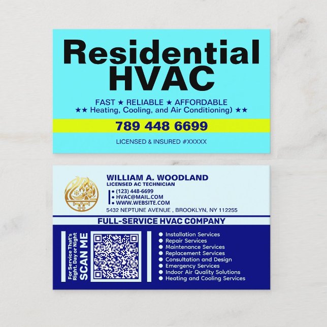Carte De Visite Chauffage et Climatisation Code Qr | CVC Résidenti (HVAC Heating and Cooling Specialists)