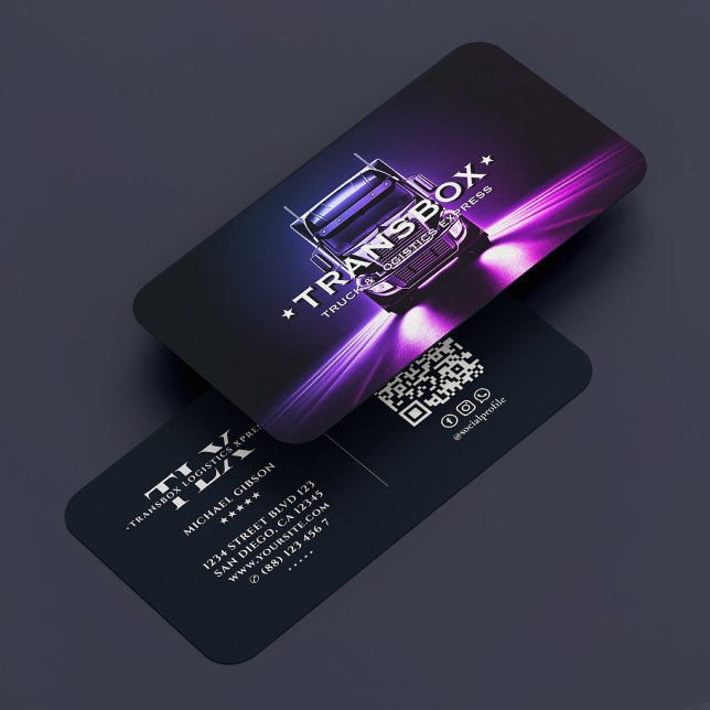 Carte De Visite Chauffeur de camion Mover Logistique foncé violet  (Truck Driver Mover Logistics Black Purple Minimal Business Card
)
