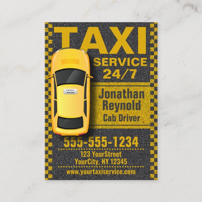 Carte De Visite Chauffeur de taxi de service jaune (Devant)