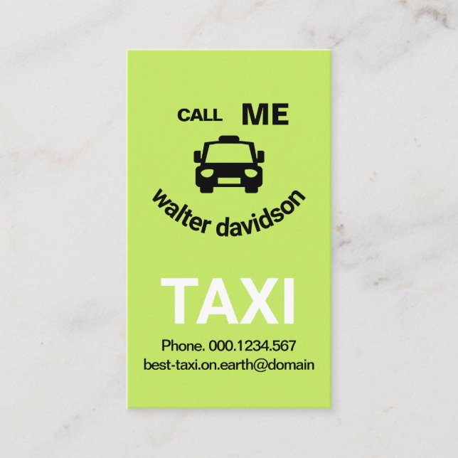 Carte De Visite Chauffeur de taxi face vert souriant (Devant)