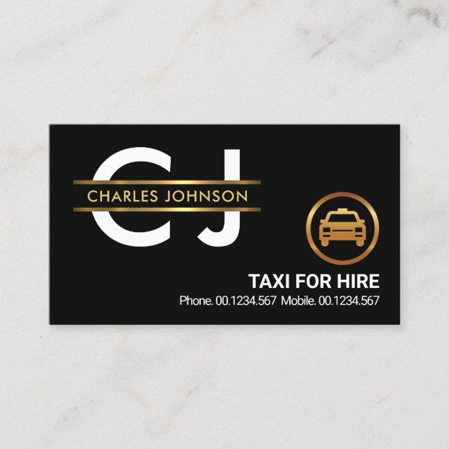 Carte De Visite Chauffeur de taxi frontalier Monogram Gold Placard (Devant)