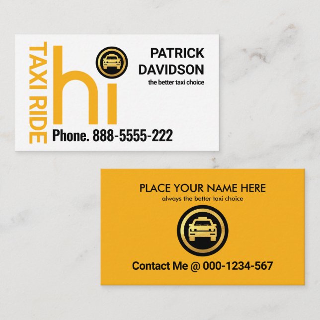 Carte De Visite Chauffeur de taxi jaune HI (Devant / Derrière)