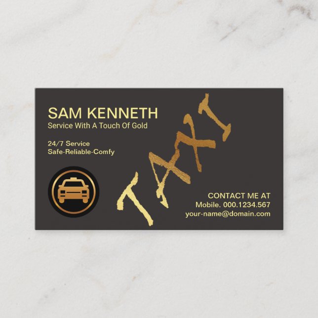 Carte De Visite Chauffeur de taxi pour taxi en or gris (Devant)