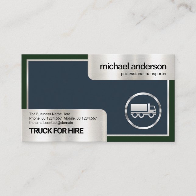 Carte De Visite Chauffeur de transport Camion boîte en argent élég (Devant)