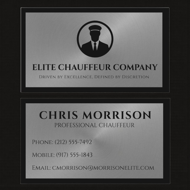 Carte De Visite Chauffeur Driver Black Silver Metallic (Créateur téléchargé)