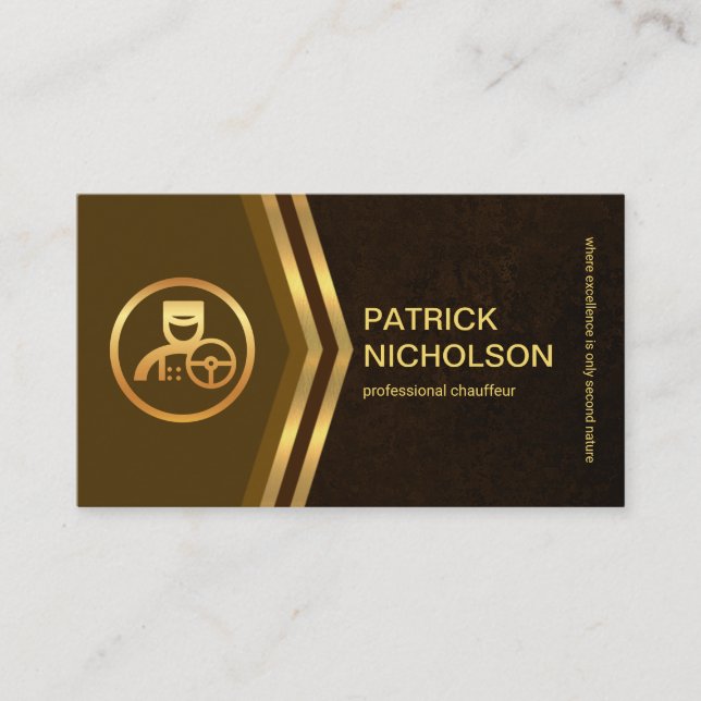 Carte De Visite Chauffeur Grunge Gold Arrow Brown (Devant)
