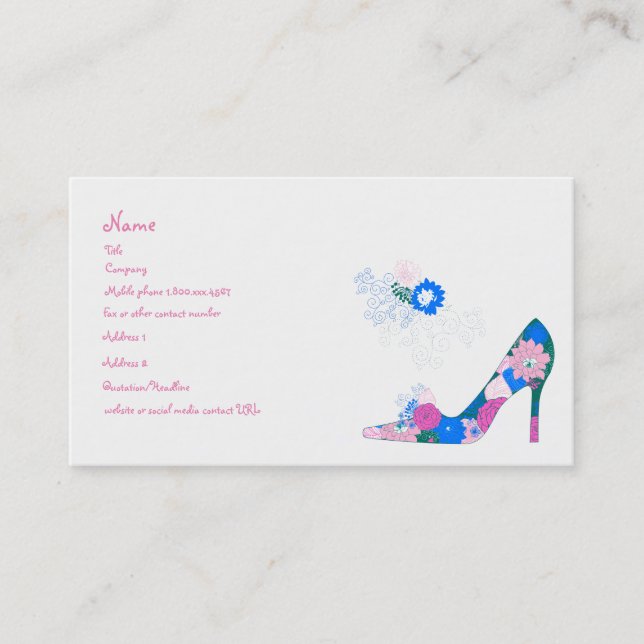 Carte De Visite Chaussure rose et bleue de fleur (Devant)