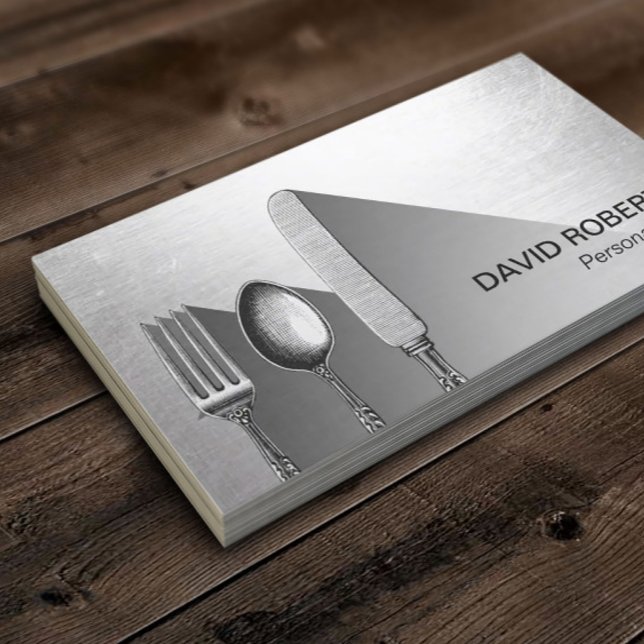 Carte De Visite Chef Argent Vaisselle Restauration Argent Moderne (Créateur téléchargé)
