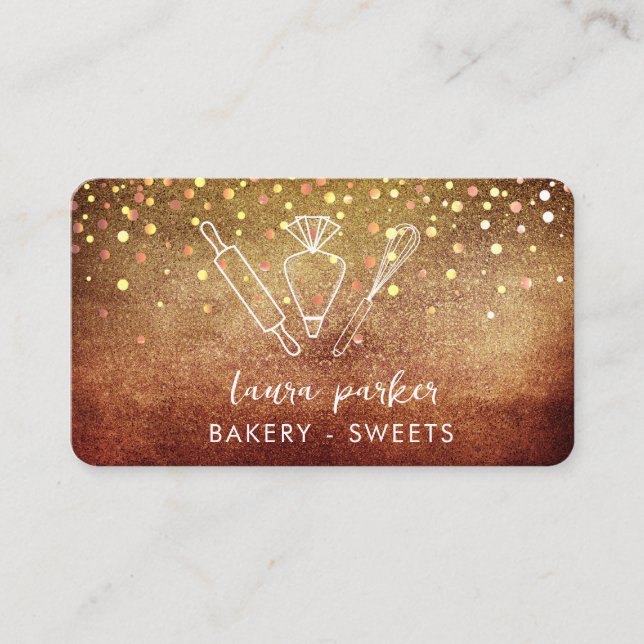 Carte De Visite Chef boulangerie avec Whisk Rolling Pin Piping Sac (Devant)