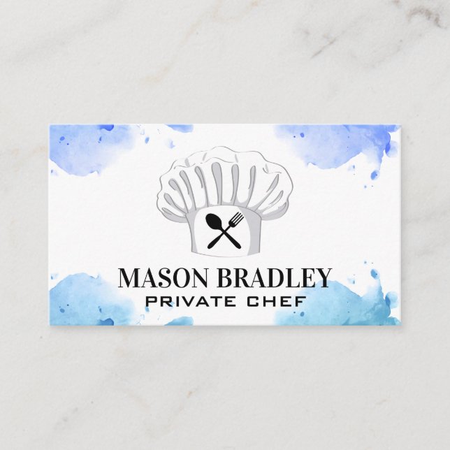 Carte De Visite Chef Casquette et argenterie | Aquarelle (Devant)