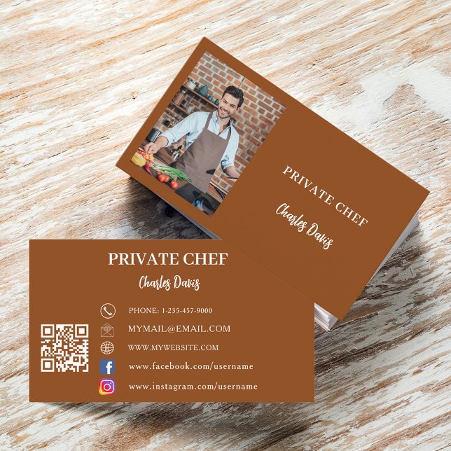 Carte De Visite Chef chocolat brun photo traiteur code QR (Créateur téléchargé)