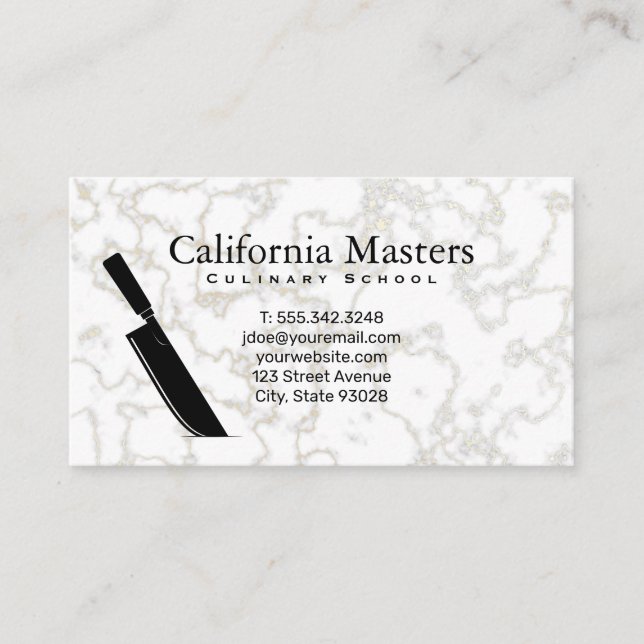 Carte De Visite Chef Cleaver | Texture de marbre (Devant)