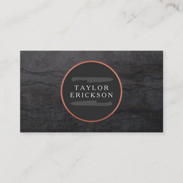 Carte De Visite Chef cool Cuivre rustique Couteau Logo Granite (Devant)