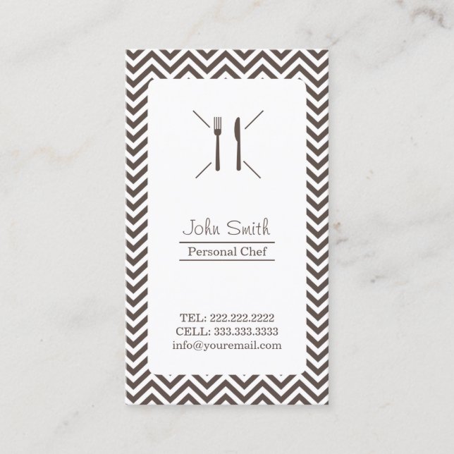 Carte De Visite Chef Cuisine Brown Chevron Stripes (Devant)