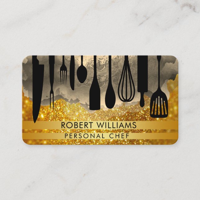 Carte De Visite Chef Cuisine Gold Noir Outils Cuisine Bu personnel (Devant)