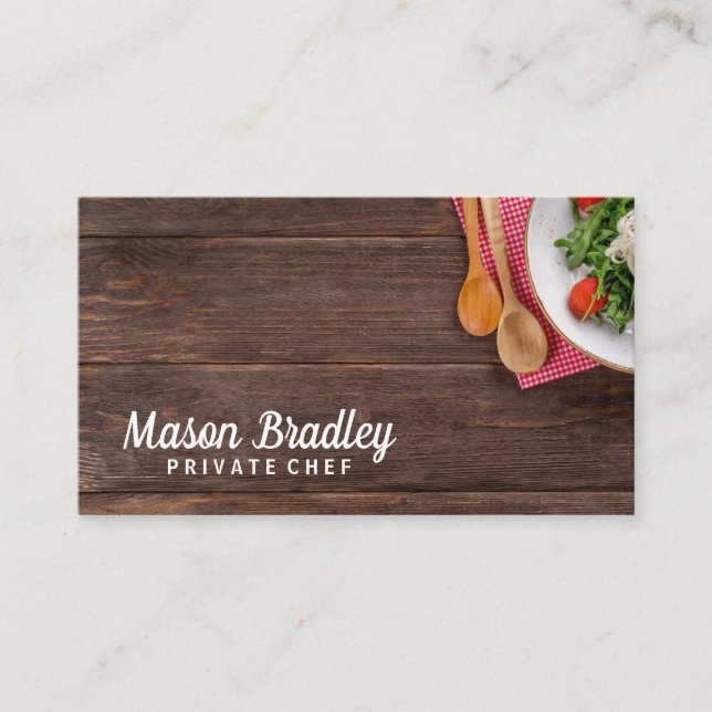 Carte De Visite Chef | Cuisinier privé | Arrière - plan de bois (Devant)
