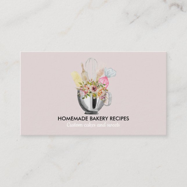 Carte De Visite Chef Cuisinier Rose Aquarelle Cuisson Ustensiles b (Devant)