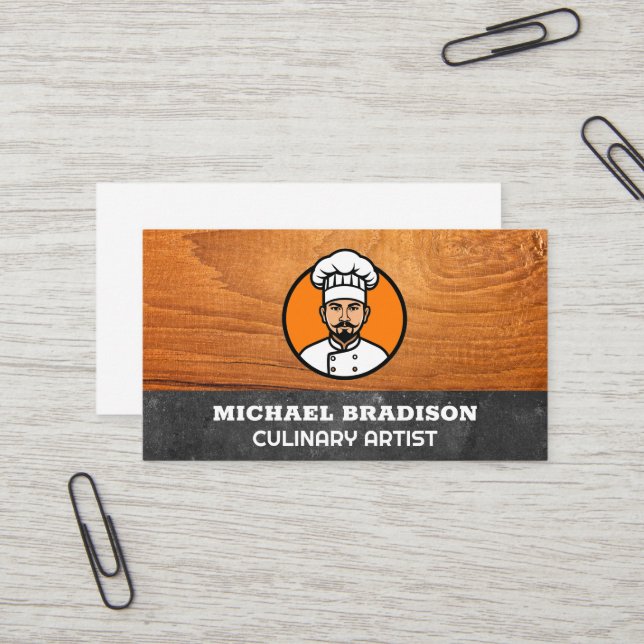 Carte De Visite Chef culinaire | Bois | Ardoise (Devant/Arrière en situation)