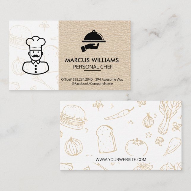 Carte De Visite Chef culinaire | Propriétaire du restaurant | Cuir (Devant / Derrière)