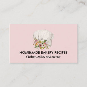 Carte De Visite chef de boulangerie rose aquarelle florale pâtisse