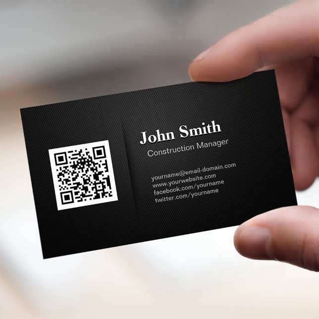 Carte De Visite Chef de construction - Code QR noir Premium (Créateur téléchargé)
